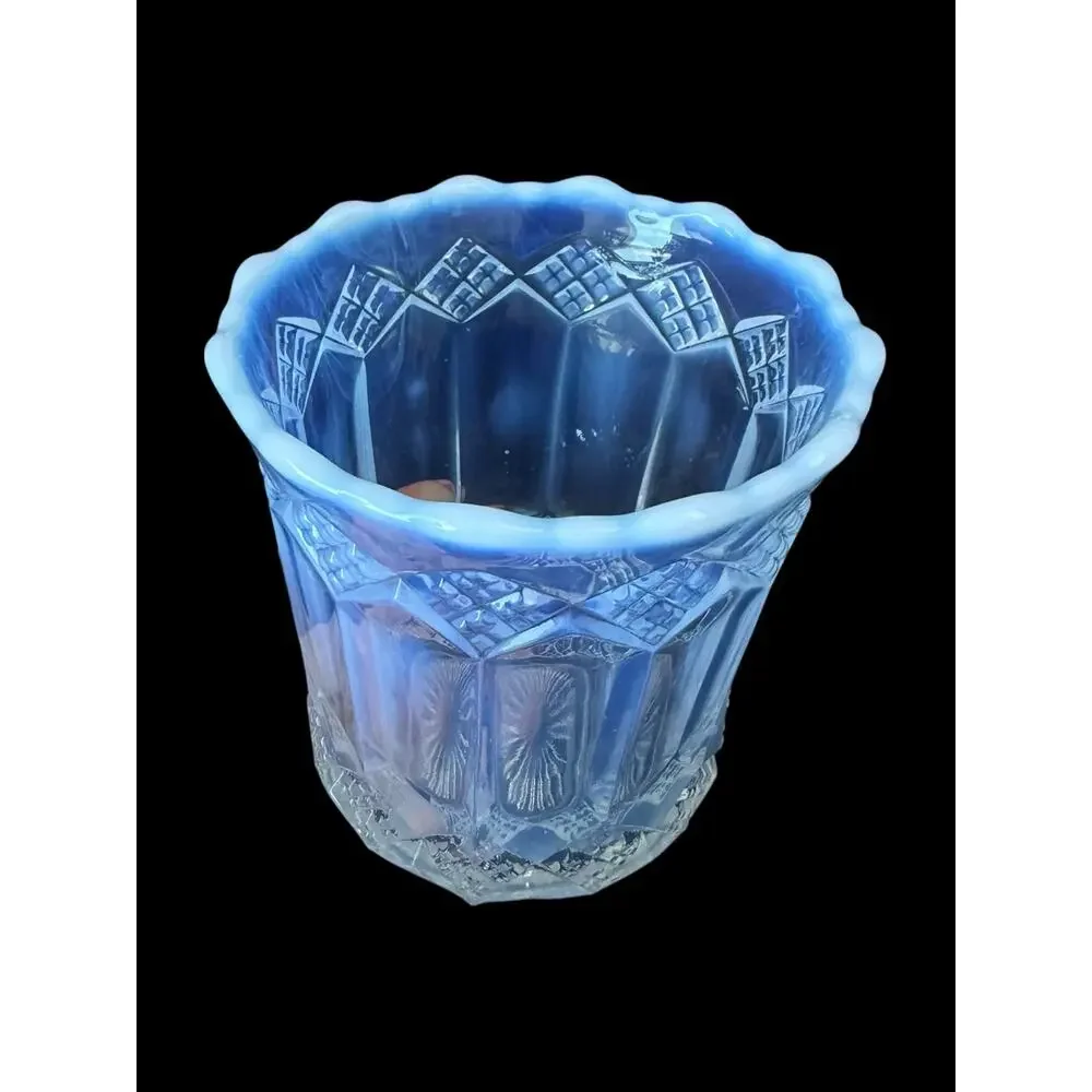 Mosser White Ice Blue Opalescent Glass Celery Vase Spooner